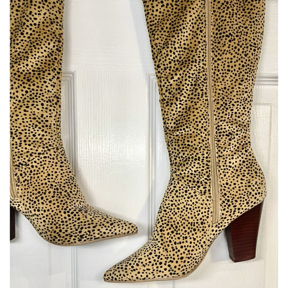 Crown & Ivy Cheetah Print Knee-High Boots | Pointed Toe Block Heel | Size 6 - Picture 3 of 16